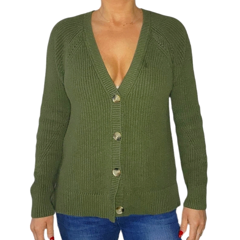 RACHEL Rachel Roy Cotton Button Up Cardigan Green Size Large Long Sleeve Knit